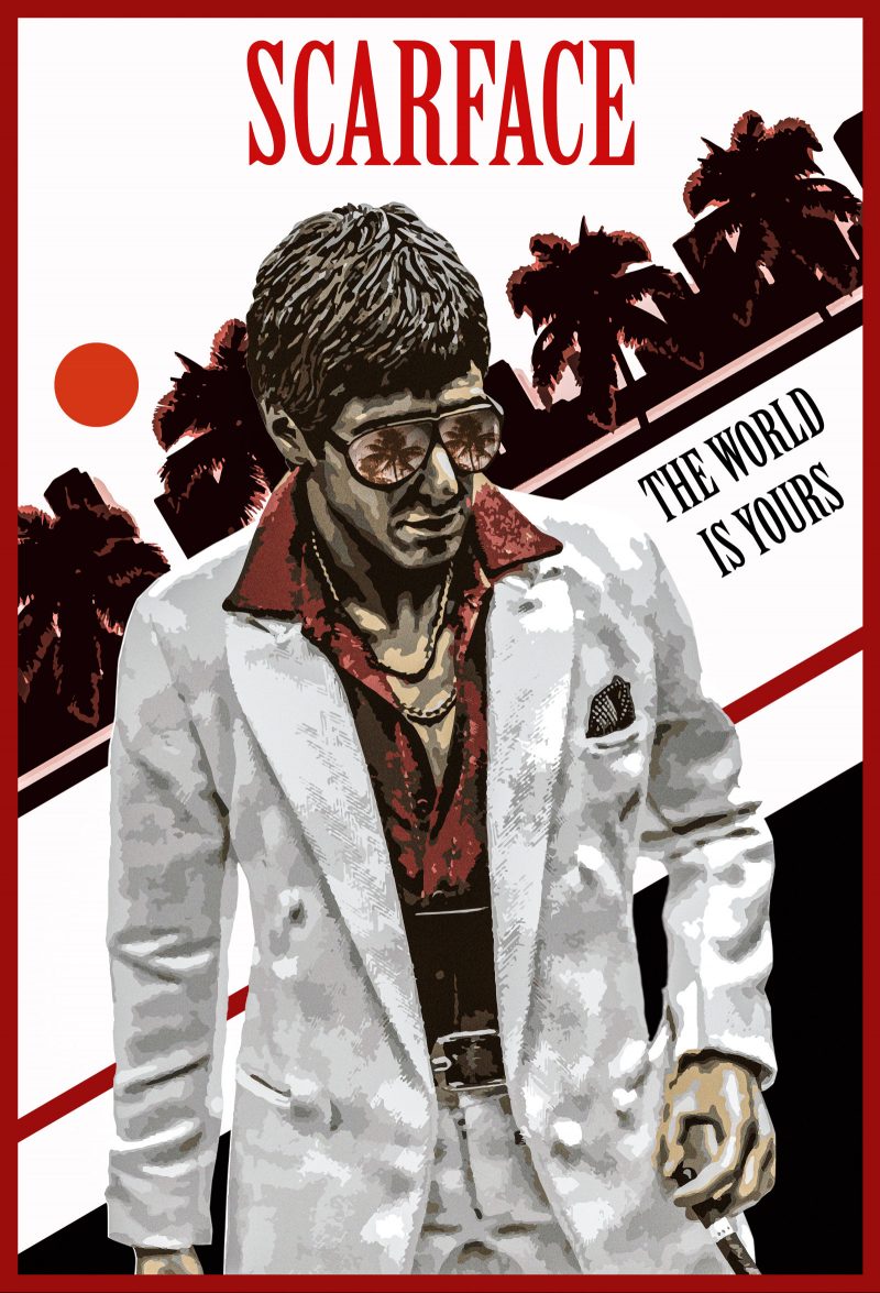 scarface sitting at table poster
