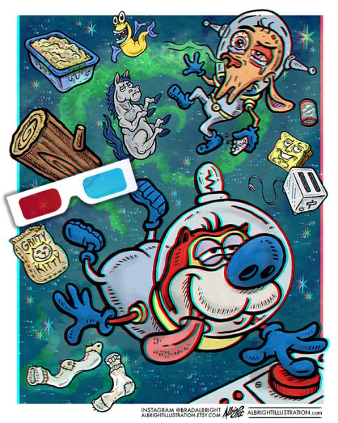 SPACE MADNESS | Ren & Stimpy 3D Anaglyph Poster with Red/Blue Glasses