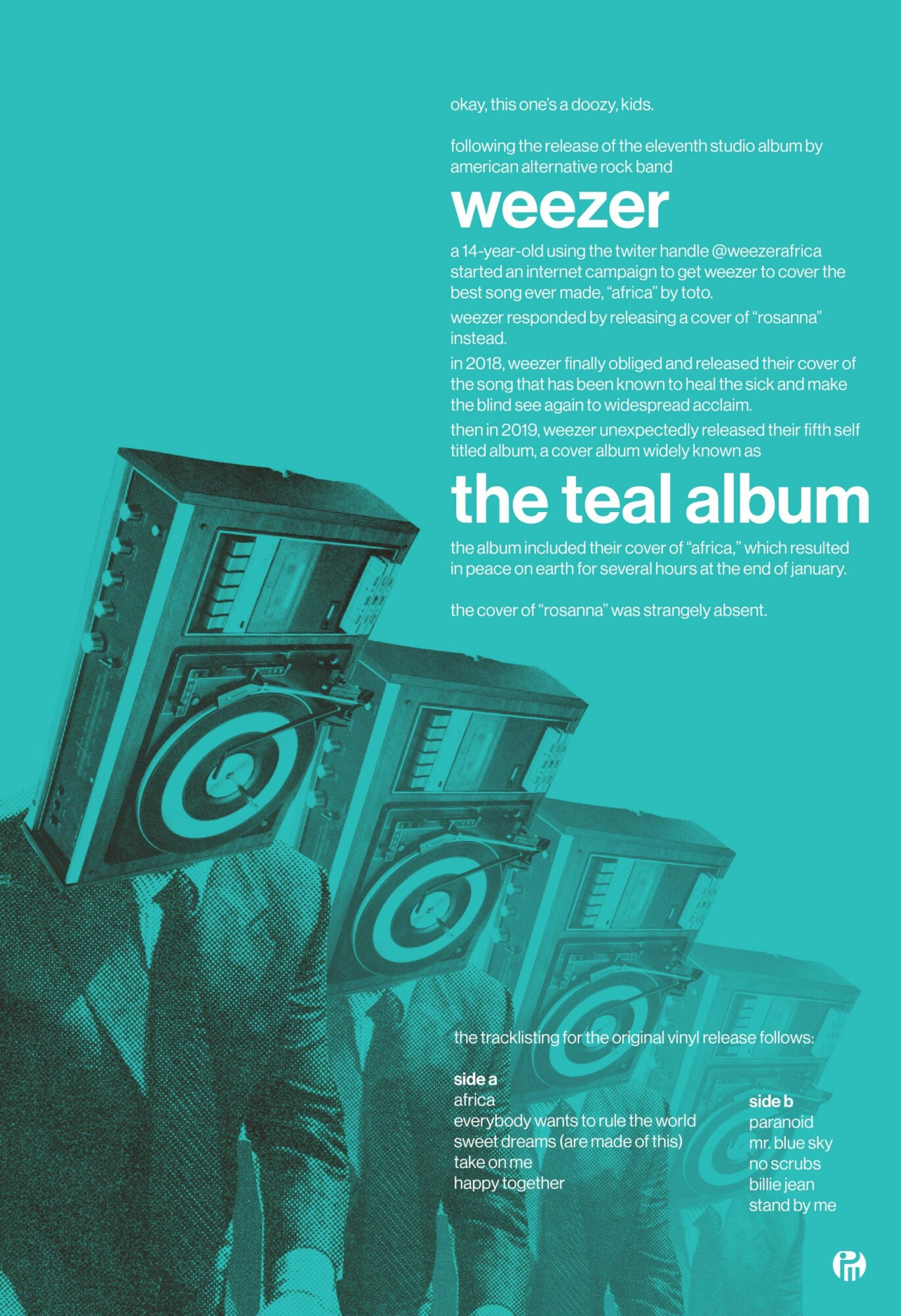 Weezer The Teal Album Poster By Oneeyedesign
