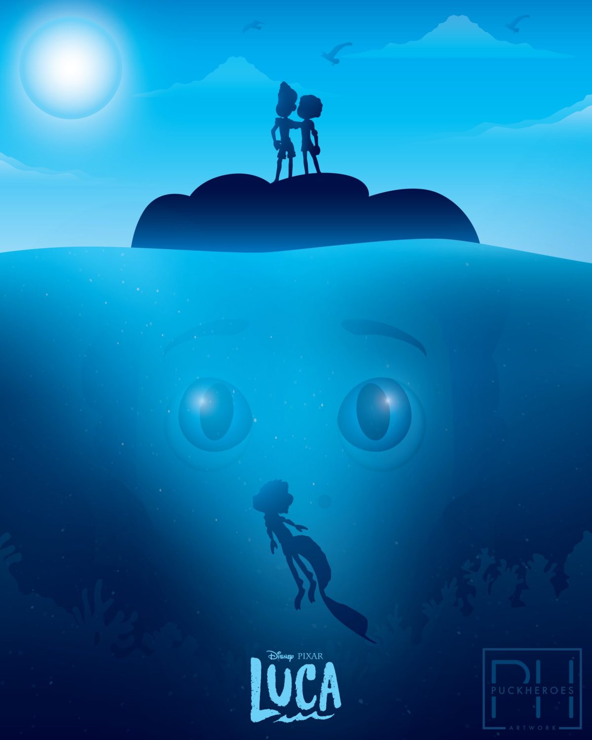 Качество пиксар. Pixar's Luca Underwater. Pixar minimalism poster.