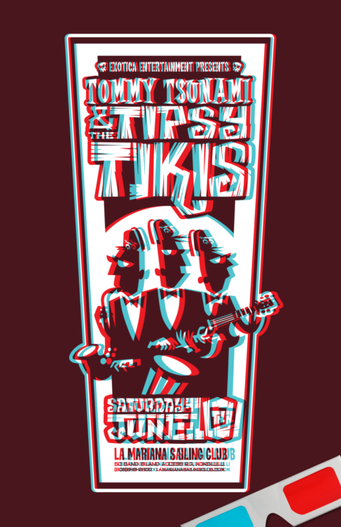 Tommy Tsunami & the Tipsy Tikis 3D Gig Poster