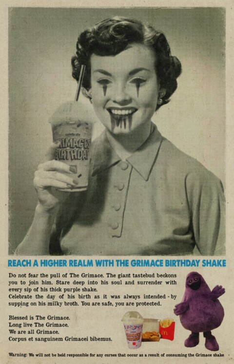 Grimace Shake trend horror-style advert