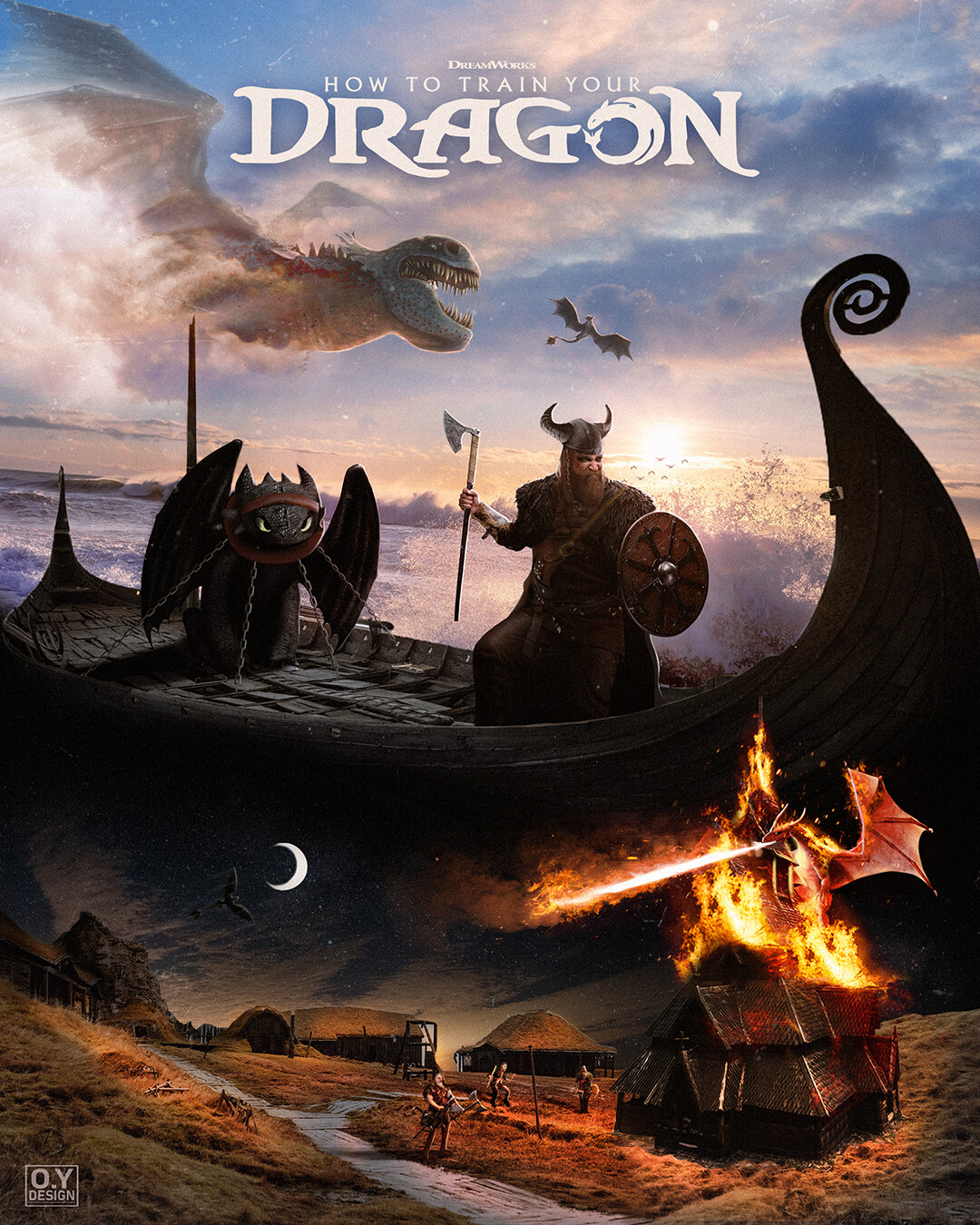 How to Train Your Dragon alternative movie poster featuring multiple dragon species